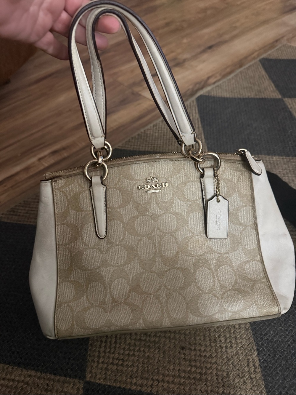COACH Signature Canvas Satchel in Khaki/Chalk